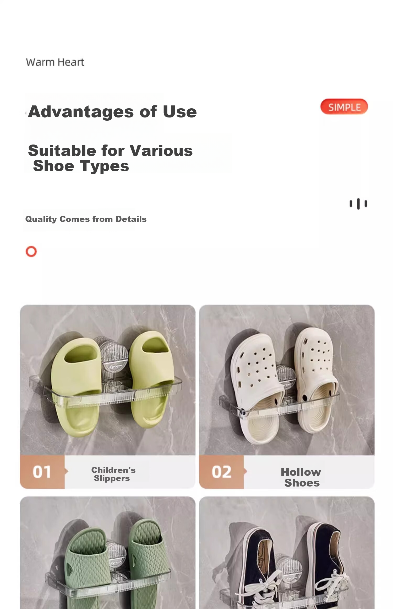 YOUQIN Suction Cup Bathroom Slipper Rack, No Drilling Required, Toilet Shoe Storage Organizer, Wall-Mounted Draining Shelf 11
