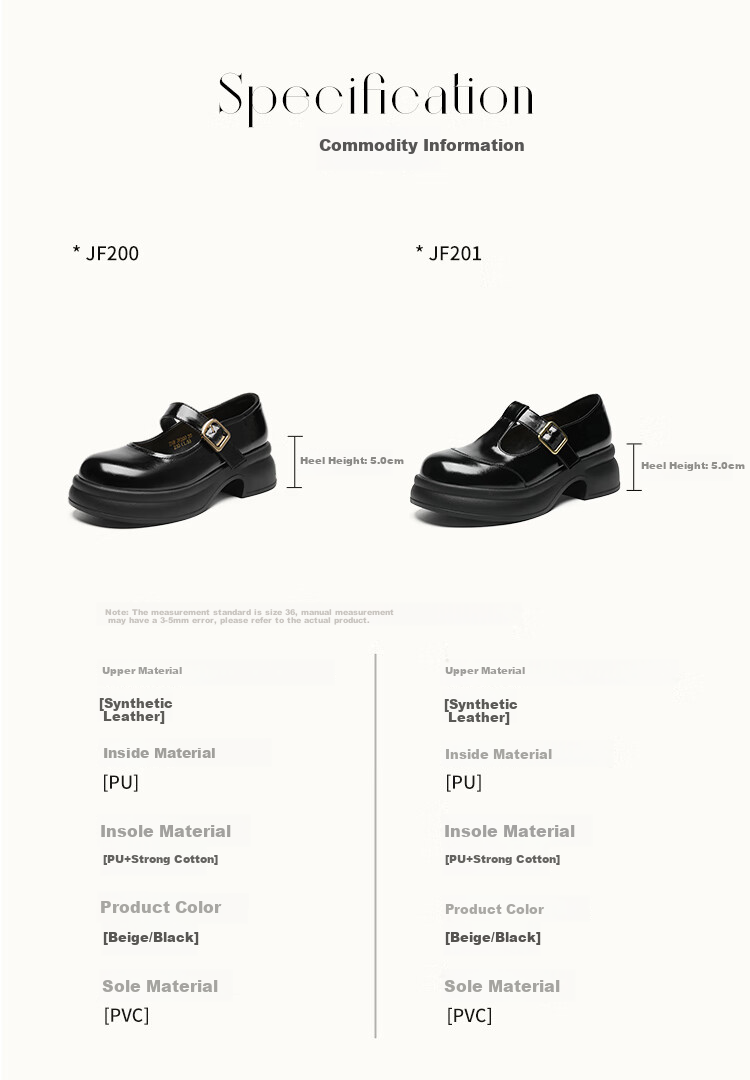 ZHR Women's Single Shoes, 2026 New Style Women's Thick-Soled Mary Jane Shoes, Japanese JK Shoes, British-Style Leather Shoes, JF200 Black, Size 37 6