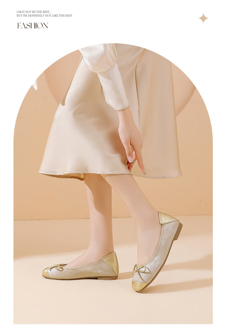 DAPHNE Gentle And Elegant Flat Spring Korean-Style Girls' Shoes with Patchwork Bow And Egg Roll Design, Women's Flats, Apricot Color, Size 40 9