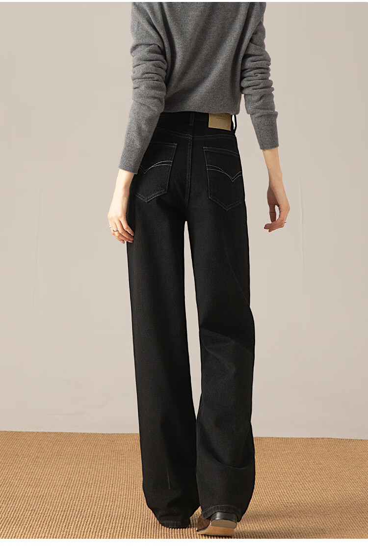 Dme All-In Warm Fleece Jeans, Black High-Waist Loose Slim Straight-Leg Pants for Women, Winter Style, Black Fleece-Lined, Size 28 13