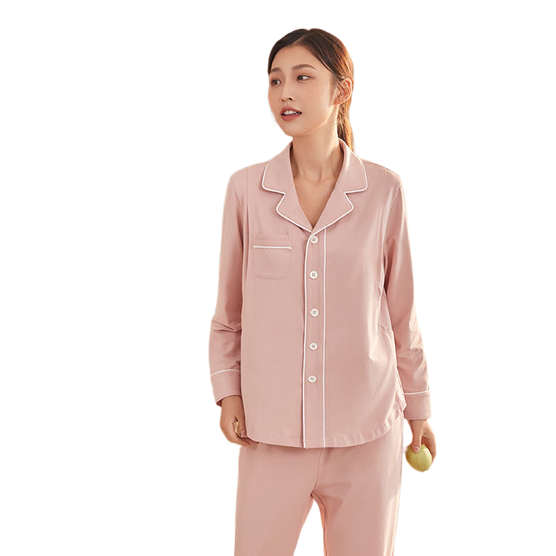 Shiyuejiejing Maternity Pajamas for Spring And Autumn, Cotton Postpartum Nursing Loungewear Set, Bean Pink XL Size