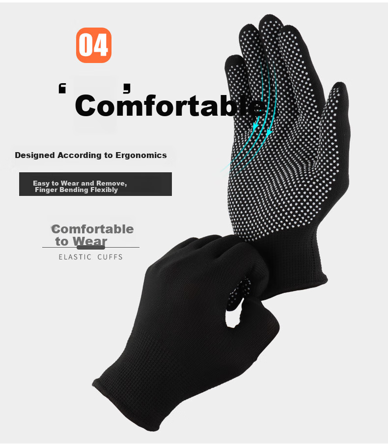 Golmud Work Gloves, Non-Slip Dotted Grip, 12 Pairs Black, Thickened Wear-Resistant Comfortable Driving Breathable ST530 8