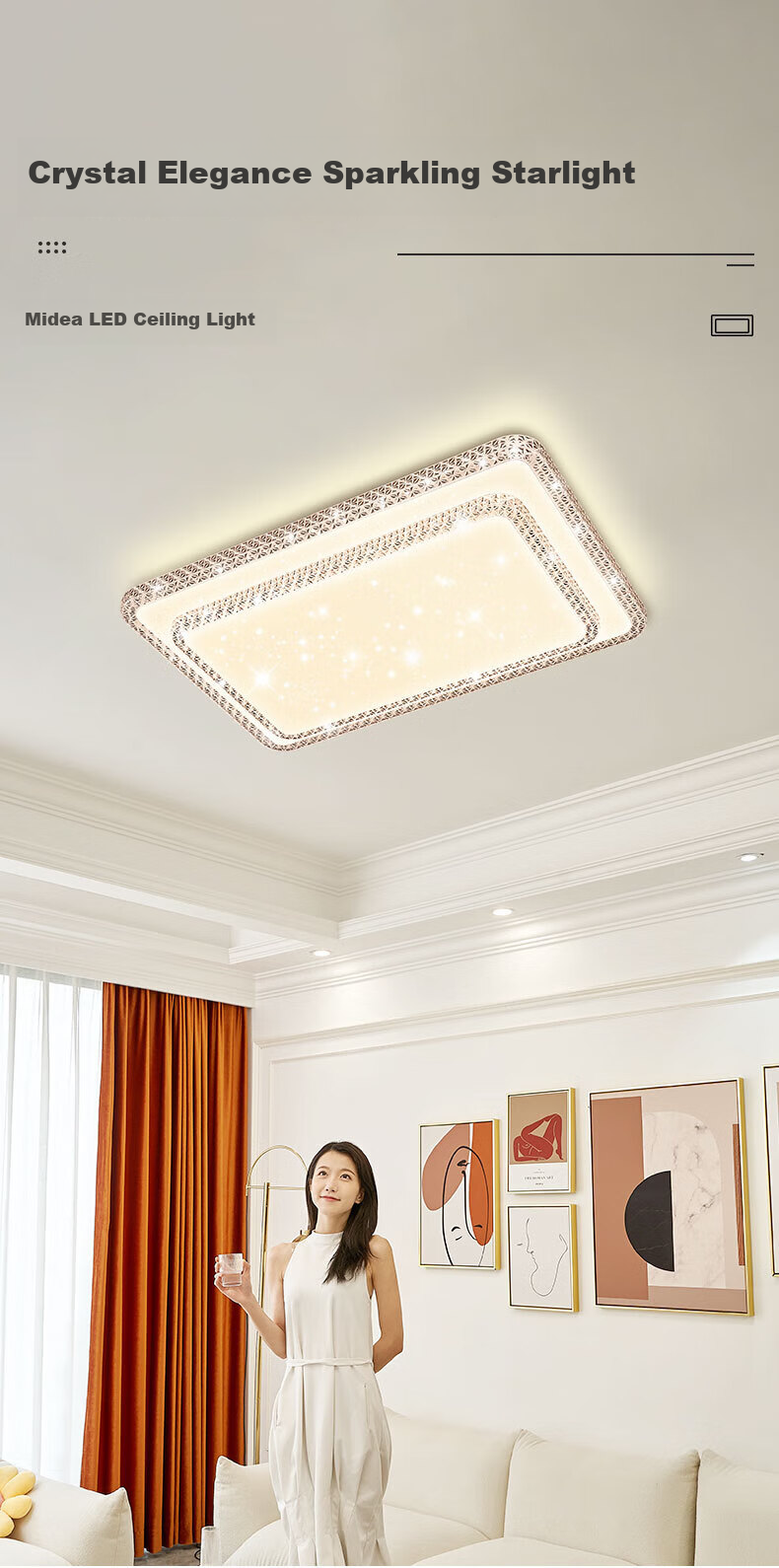 Midea LED Ceiling Light, Living Room High Wattage Main Light, 200W WiFi Smart Control Fixture, Jingxing J2, Installation Included 2