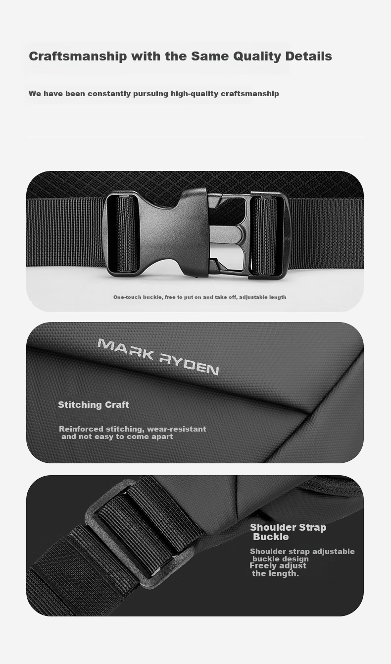 MARK RYDEN Men's Single Shoulder Bag, Motorcycle Crossbody Backpack, Sports Trendy Chest Bag, Cycling Waist Pack, Phone Bag MR5860 Elegant Black 13