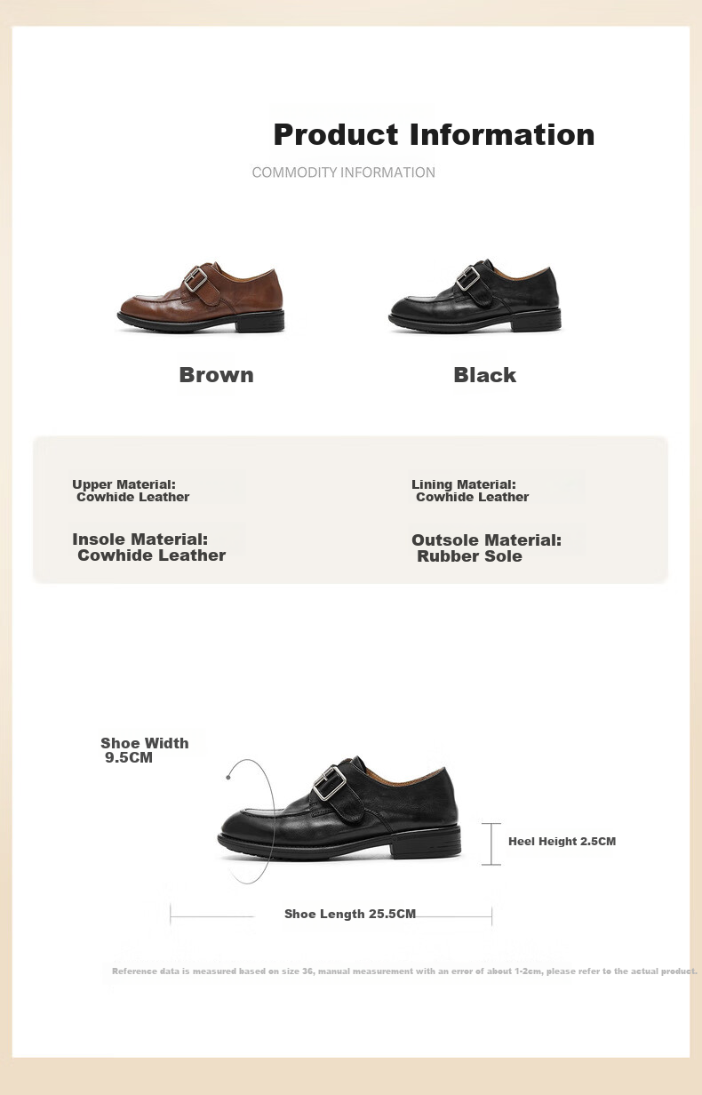 Joy&peace Dong Jie's Style Free Poetry Washed Cowhide Leather Loafers with Chunky Heel for Men And Women, Black, Size 38 3