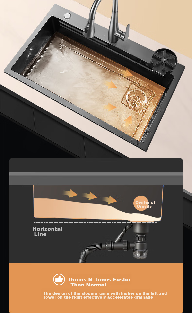 Meishijie Sink, Large Single Basin Kitchen Sink, Integrated Basin, Nano 304 Stainless Steel Vegetable Washing Sink, Dishwashing Sink 9