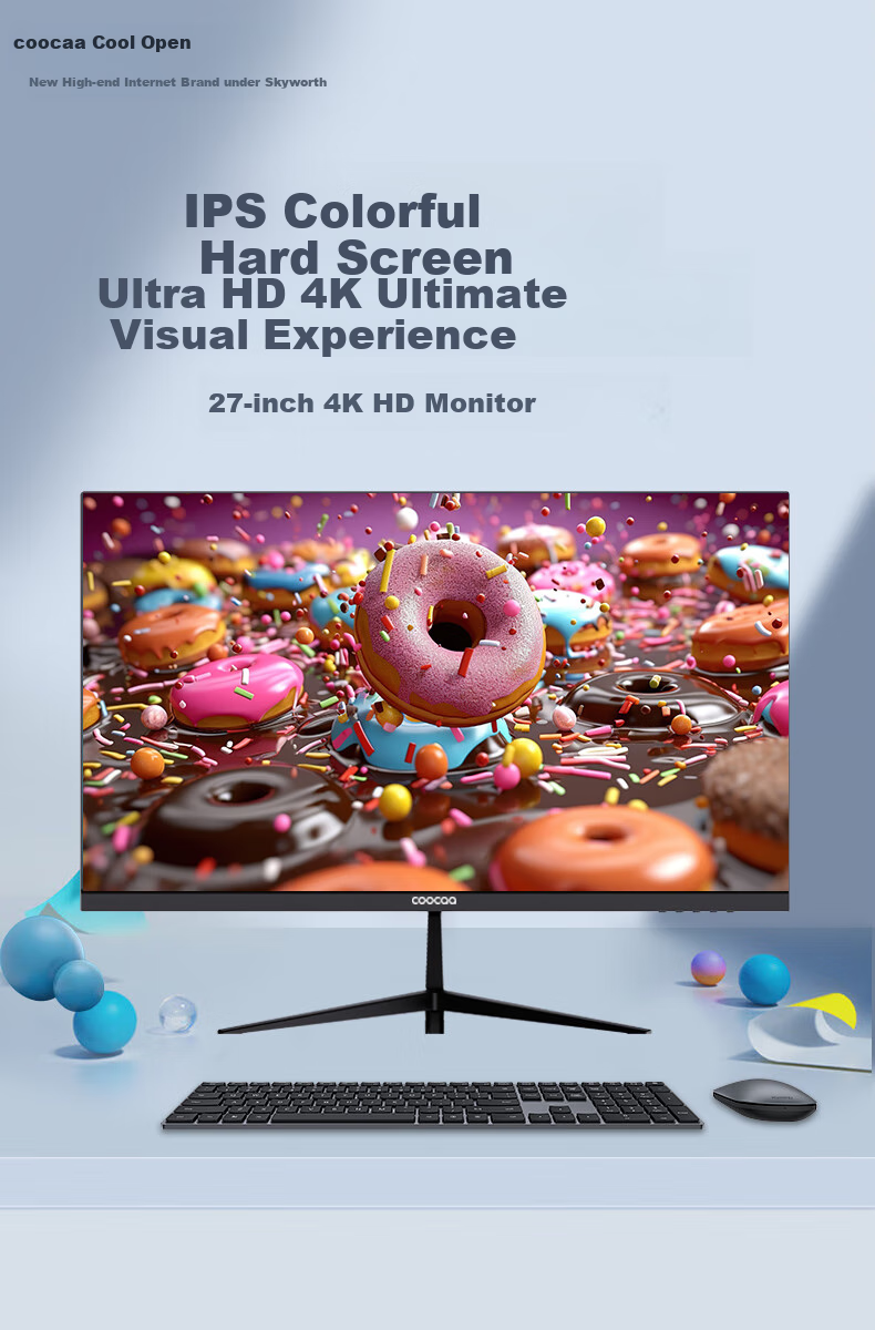 Coocaa 27-Inch 4K Ultra HD IPS Hard Screen Monitor, Narrow Bezel, Wall-Mountable, Home Use, Low Blue Light, Wide Viewing Angle, Ultra-Thin, for Gaming And Office, LCD Display, 27K6 2