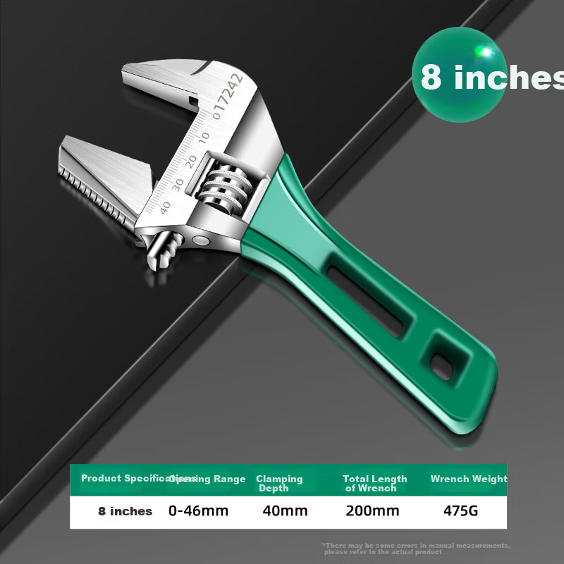 Baolian Adjustable Wrench, Short Handle, 8 Inches, 46mm, Universal Multi-Functional Set for Plumbing And Bathroom Use