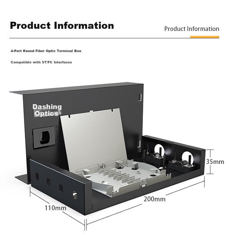 Dashengguang Fiber Optic Terminal Box Desktop 4-Port ST/FC Round Connector, Empty Box, Telecom-Grade Optical Cable Fusion Splice Box, Optical Cable Extension Box, Optical Terminal Box, DSG-ZDH400 7