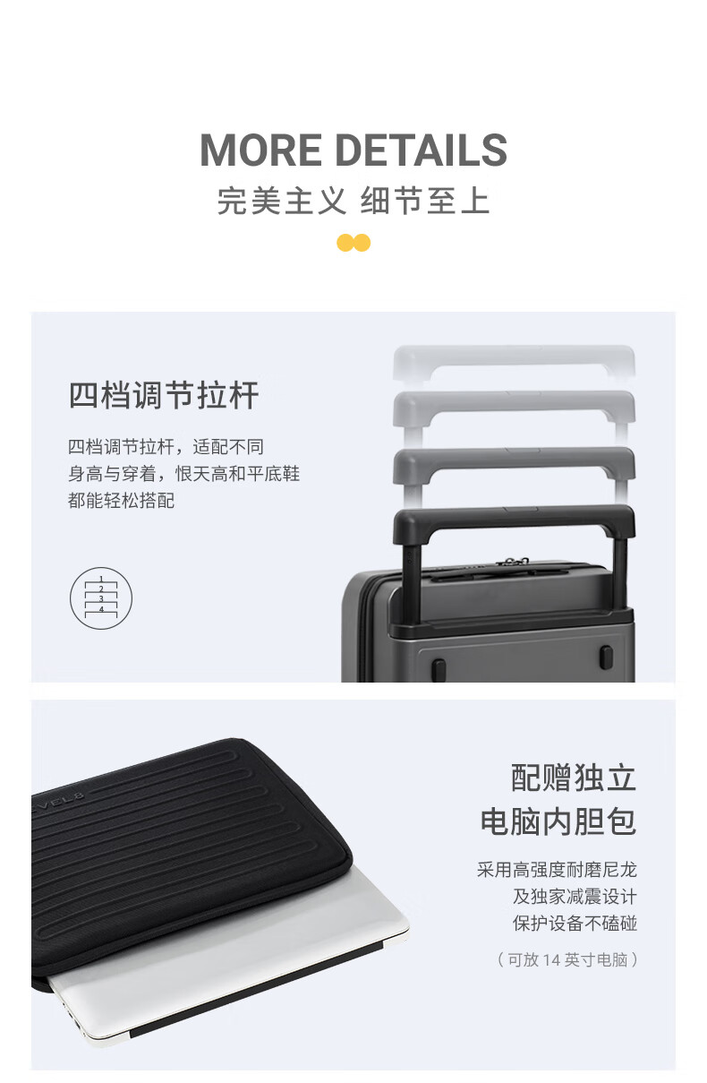 LEVEL8 Suitcase Travel Luggage for Men And Women, Business Carry-On with Front Opening, Wide Handle, Creator Series in Gray 33