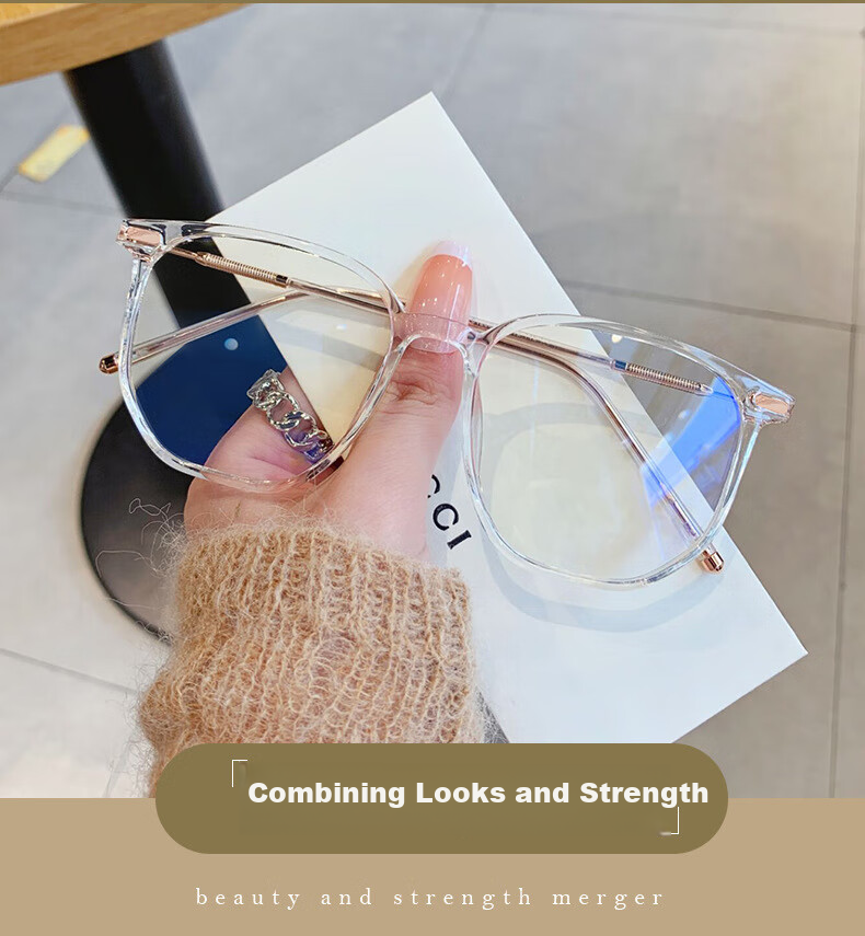 Angelamiao Blue Light Blocking Glasses, Myopia Glasses Frame for Women, Phone And Computer Eye Protection Glasses, Polygonal Large Frame, Slim Face Glasses Frame, Cold Tea Color 6