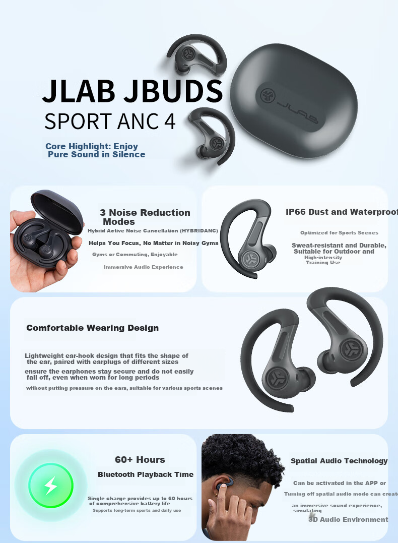 JLab JBuds Pods ANC True Wireless Noise-Cancelling Bluetooth Earphones for Gaming And Music, In-Ear Design with Ultra-Long Battery Life, Compatible with Android And Apple Devices, Gift, Obsidian Black 2