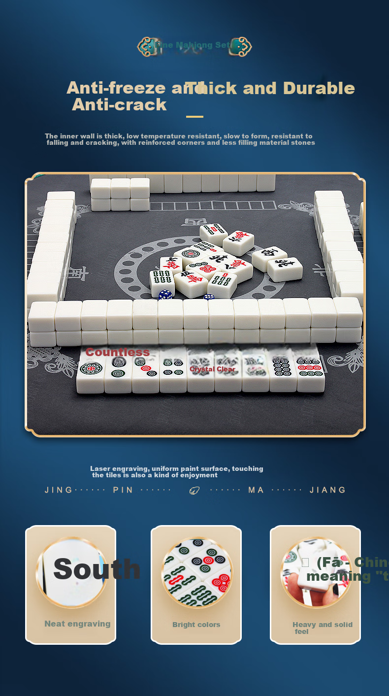Huasheng Mahjong Tiles, Premium Grade 1, 42mm, for Home Use, Hand-Rubbed, Camping Gift, for Elders, Pink H-061 4