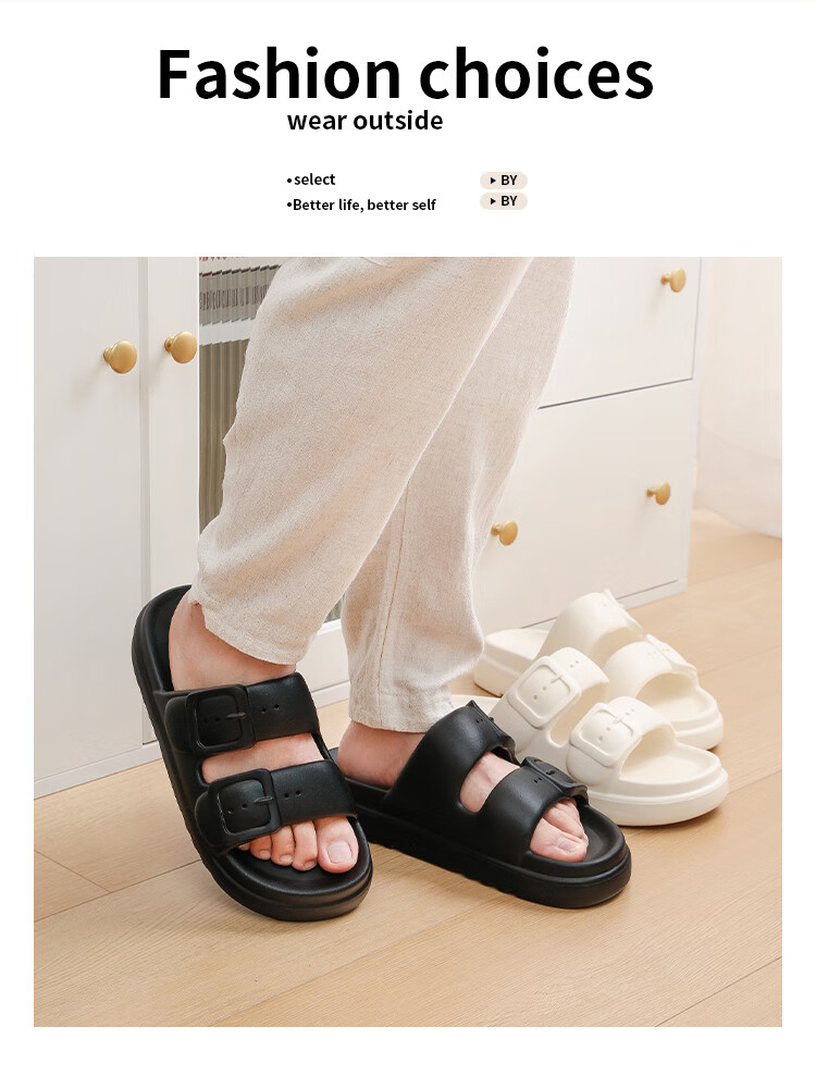 XGGC Men's Slippers, Summer Non-Slip Thick Sole Outdoor Casual Sandals, Double Buckle Style, White, Size 41-42 1
