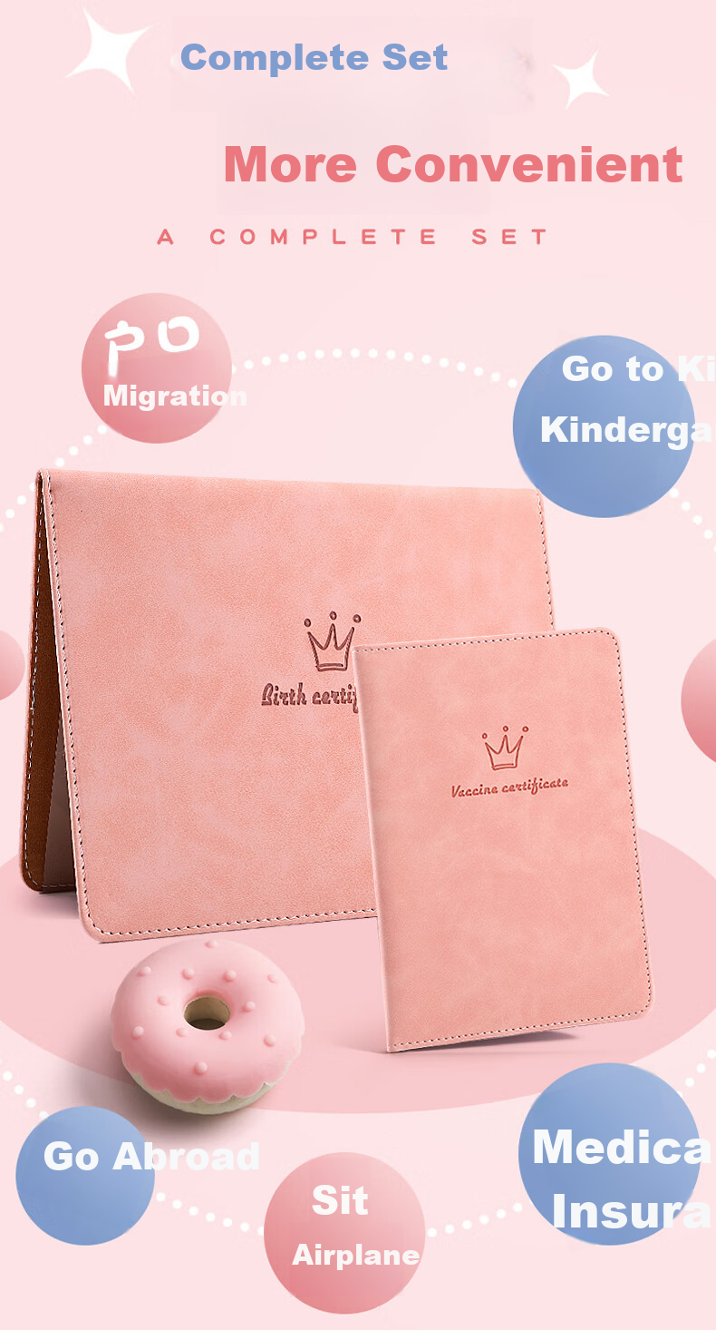 SIMAA Birth Certificate Holder + Vaccination Record Holder, Newborn Baby Medical Birth Certificate Holder, Standard Set - Pink 6369 1