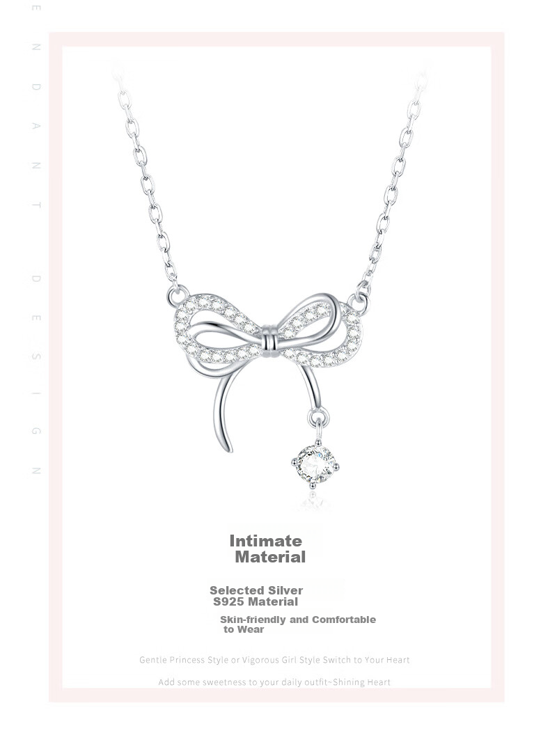 CHOW TAI SENG [Birthday Gift] Butterfly Knot Pure Silver Necklace for Women, Luxurious Niche High-End Collarbone Chain for Girlfriend 6