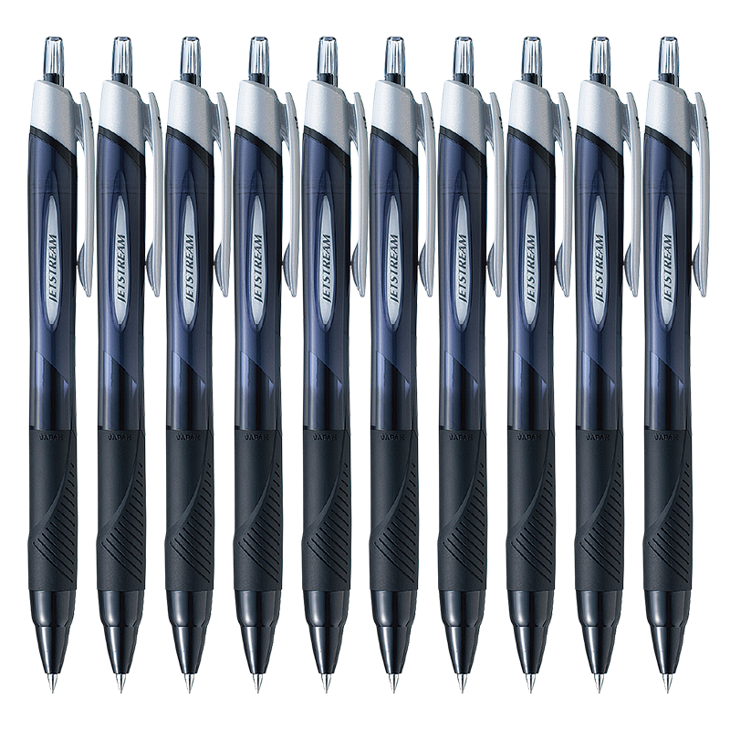 Uni Mitsubishi JETSTREAM Series Retractable Ballpoint Pen SXN-150, Smooth Writing, Student Office Use, 0.38mm, Black Barrel with Black Ink, Pack of 10