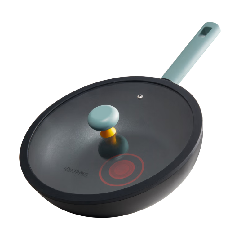 Lanmi Non-Stick Pan, Nordic Double-Ring Light Food Home Wok, Titanium Flat-Bottom Frying Pan, Suitable for Gas Stove And Induction Cooker, 28cm