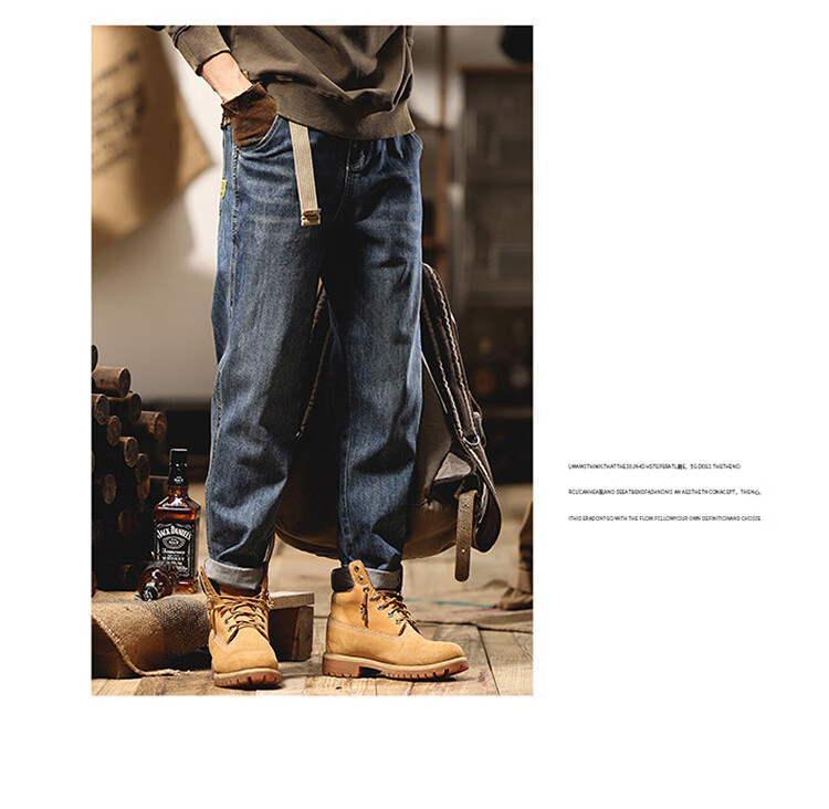 JEEP Men's Jeans, Spring And Summer Straight-Leg Loose Casual Pants, Versatile Trendy Trousers for Men, Blue, Size 28 11