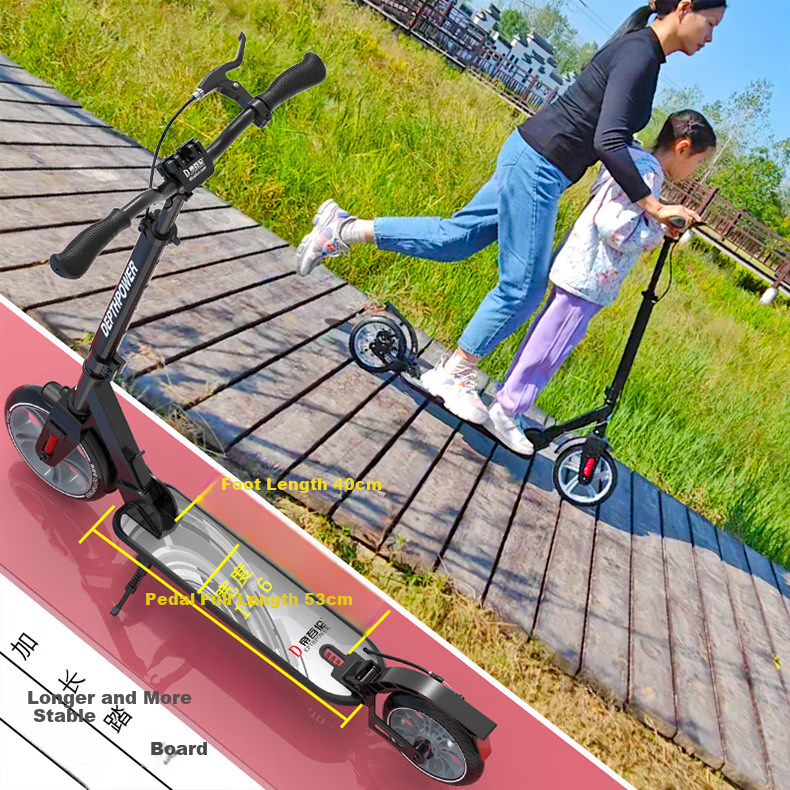 DEPTHPOWER Adult And Children's Scooter with Triple Shock Absorption, Foldable, Dual Brake, Flagship Black Model with Free Gift 7