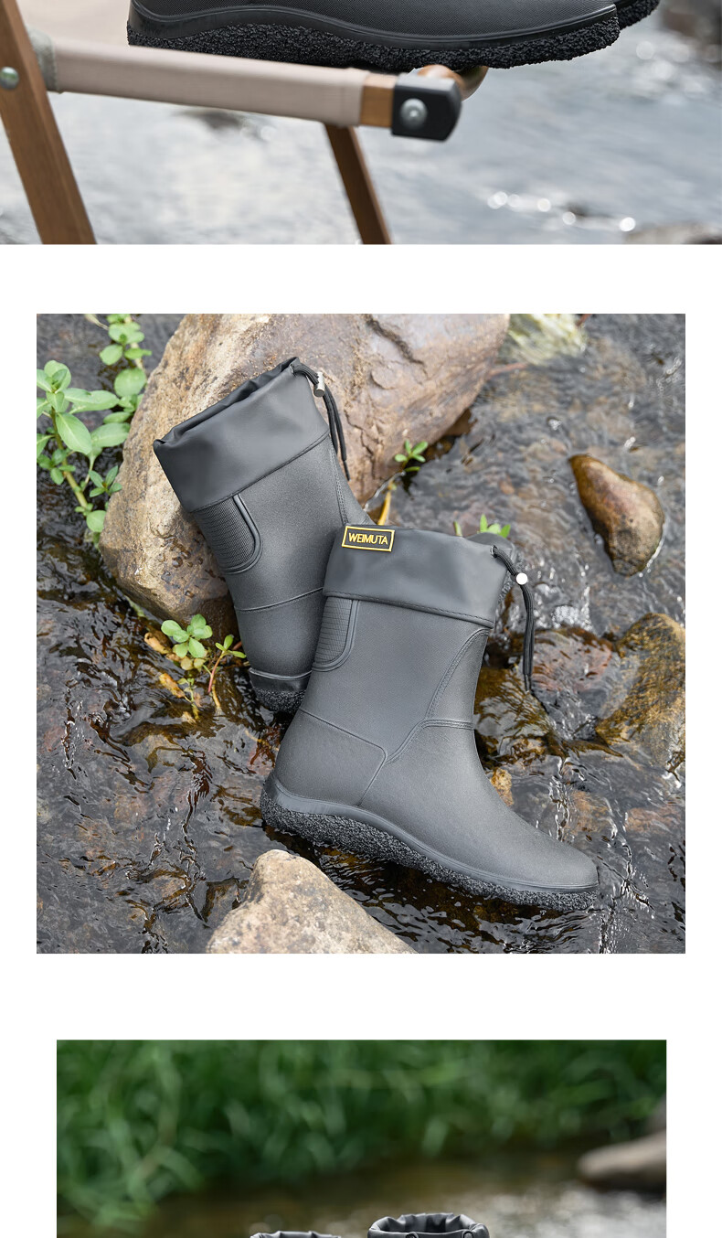 Lanoudun Men's Tall Waterproof Rain Boots, Rubber Shoes, Outdoor Fishing, Car Washing, Non-Slip Chef Shoes Cover YX1018 Size 44 14