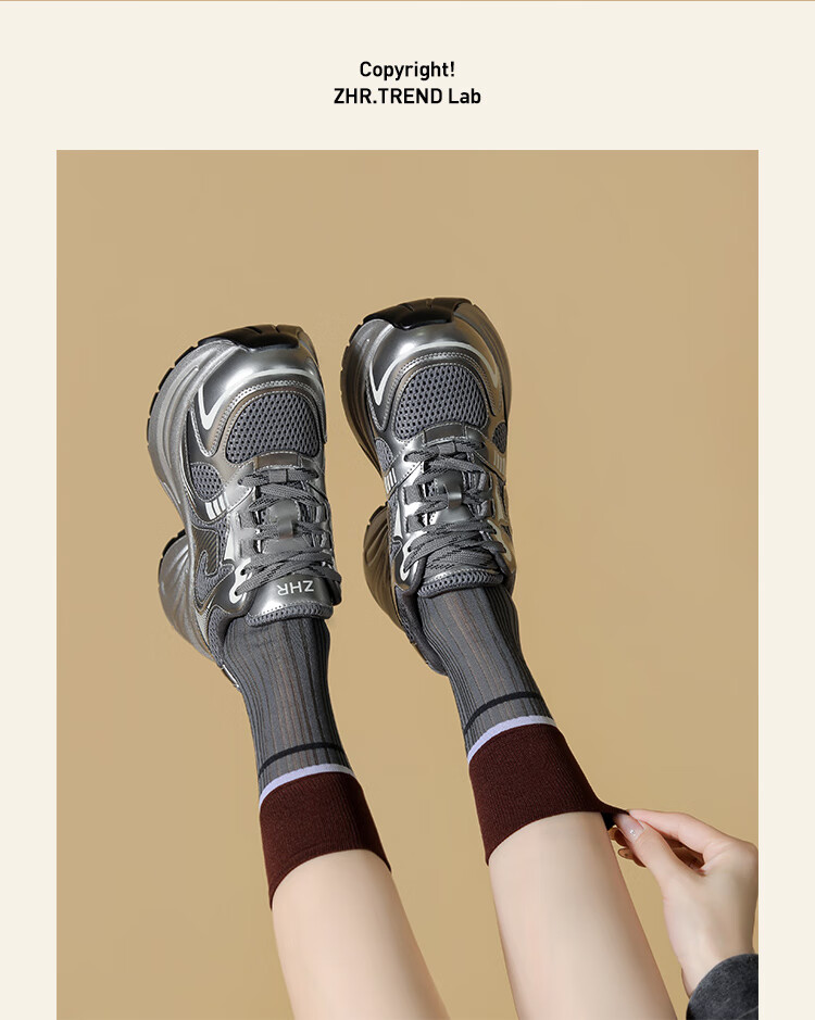 ZHR Dad Shoes for Women, Trendy And Cool, Thick-Soled Height-Increasing Versatile Women's Shoes, Mesh Splicing Silver Sneakers, JT82 Silver, Size 35 16