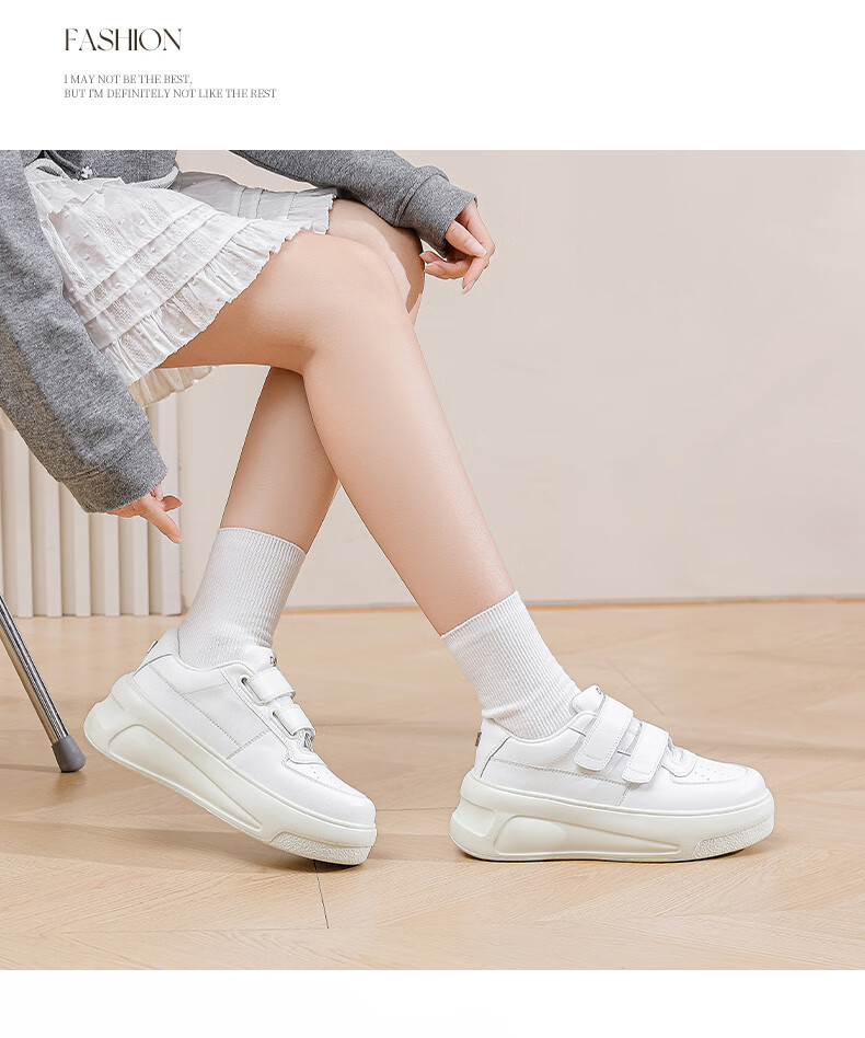 DAPHNE Velcro Platform White Sneakers for Women, Spring 2025 New Women's Casual Shoes, Height-Increasing Skateboard Shoes, Beige, Size 40 9