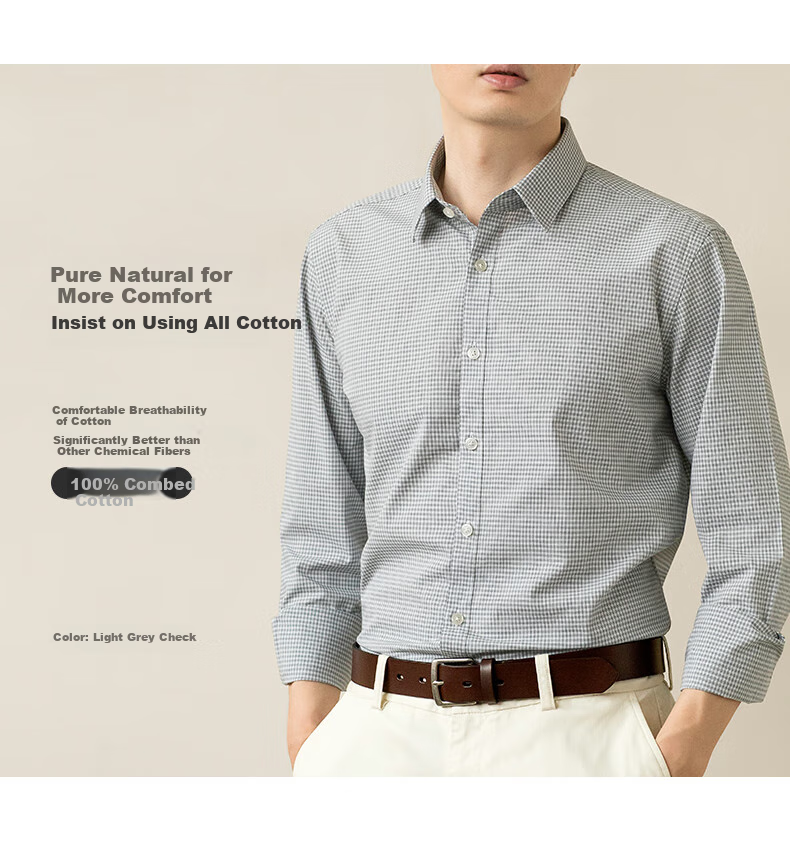 BLACKMONDAY Pure Cotton Plaid Shirt for Men, All-Cotton Liquid Ammonia Wrinkle-Resistant Formal Business Casual Long-Sleeve Dress Shirt 2