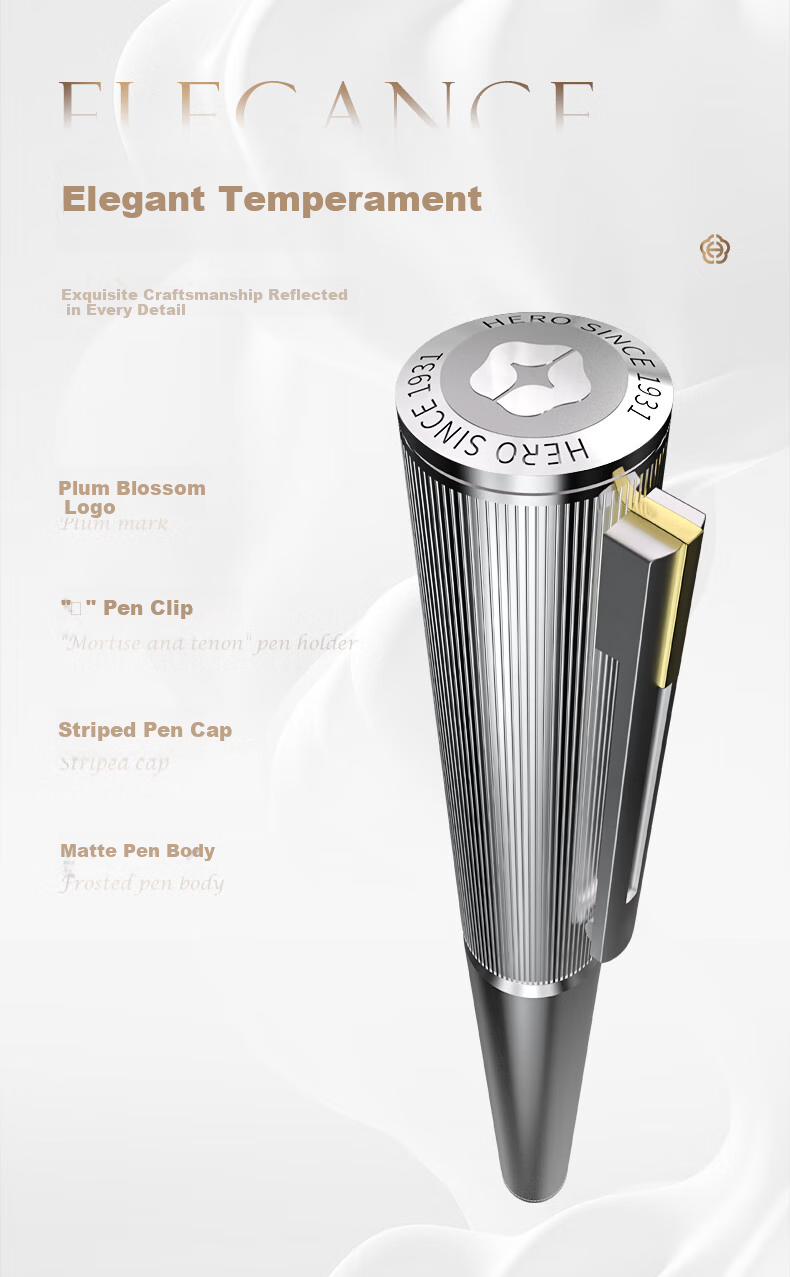 HERO Fountain Pen, Zhenrong Series Light Luxury 10K Gold Pen, Platinum Color Ink Cartridge Gift Box, High-End Signature Pen for Women, Elegant Gift for Leaders And Teachers 3