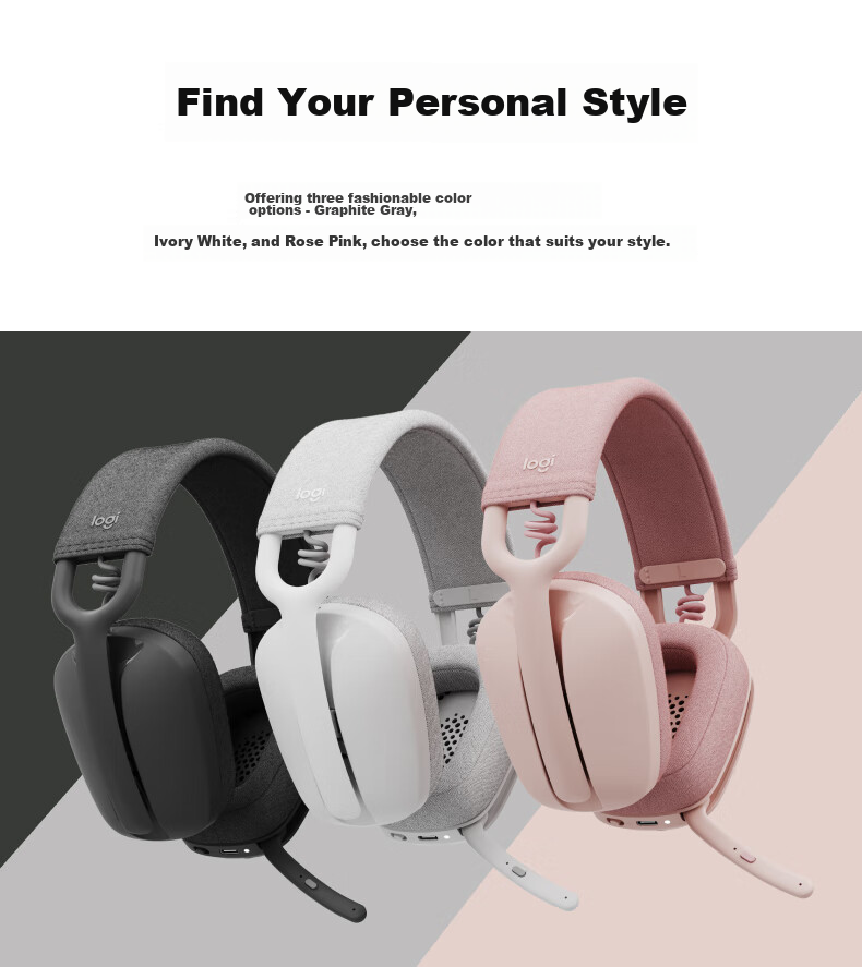 Logitech Zone Vibe 100 Bluetooth Headphones for Music, Office, And Casual Use with Microphone, Pink (A00167) 7