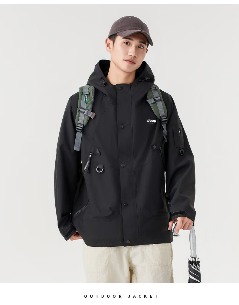 JEEP SPIRIT Men's Windbreaker Jacket for Autumn And Winter, Hooded Three-In Two-Piece Sportswear Coat, Black, 3XL 12