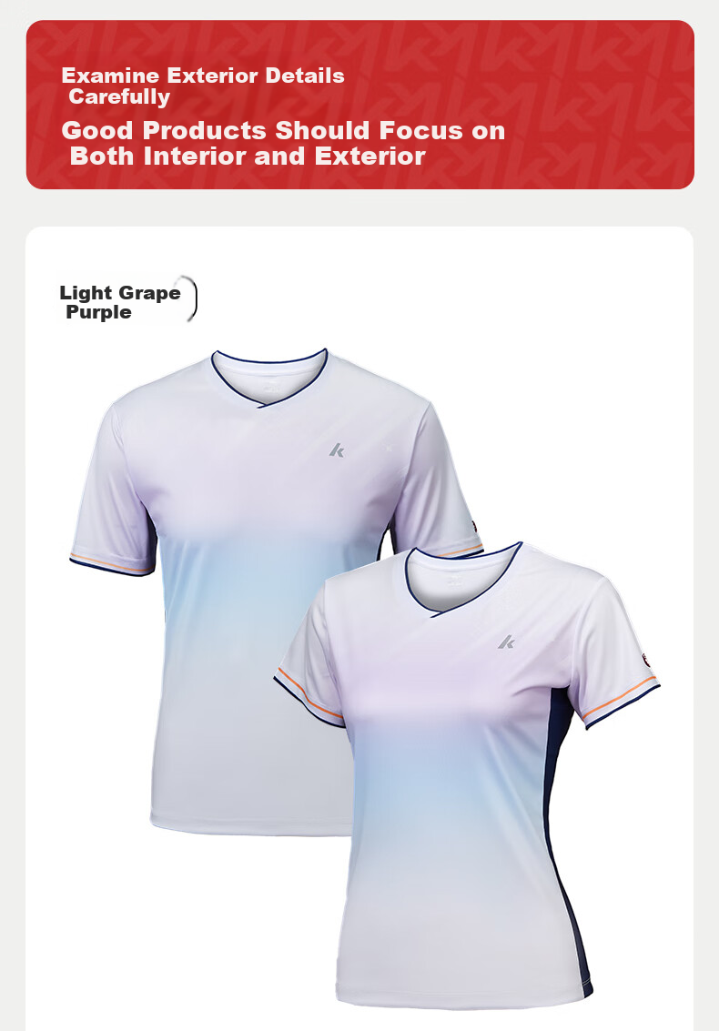 KAWASAKI Badminton Shirt for Women, Professional Sports Short-Sleeve Round Neck Quick-Dry T-Shirt B2977, Light Grape Purple, 2XL 8