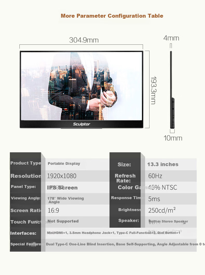 Sculptor 23.8-inch 2K Monitor 100Hz 100% sRGB Fast IPS Low Blue Light Flicker-Free Laptop Secondary Screen Type-C MQ24LC 4