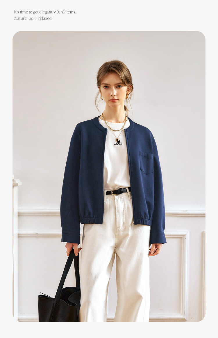 Olrain American-Style Short Jacket for Women, Spring And Autumn Casual Cardigan Top, Navy Blue (Second Batch), Size S 3