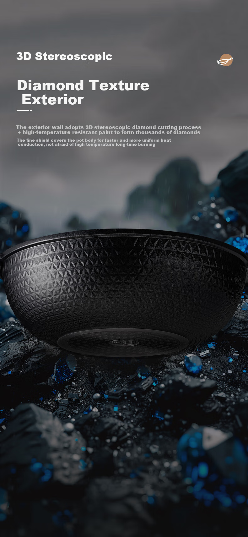 ASD Wok 32cm Blue Diamond Non-Stick Pan for Home Use, Wear-Resistant Flat Bottom Thickened Magnetic Bottom Stir-Fry Pan Universal CL32A21WGT 12
