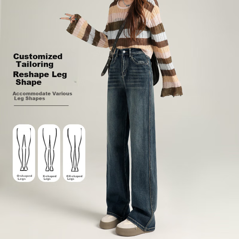 Ziyouxi Slim-Fit Wide-Leg Jeans for Women, Spring 2026 New Style, Petite Straight High-Waist Slimming Elastic Loose Floor-Length Pants