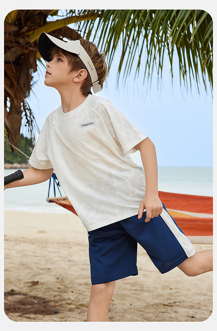 ASK JUNIOR Children's Clothing Set, Boys' Summer Outfit, Cool Thin Short-Sleeve T-Shirt And Shorts, Running Sports Two-Piece Set, Blue 4