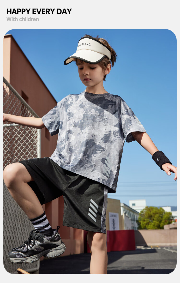 ASK JUNIOR Children's Clothing Set, Boys' Summer Thin Breathable Short-Sleeve T-Shirt And Shorts, Sports Running Two-Piece Set, Tennis Outfit 44