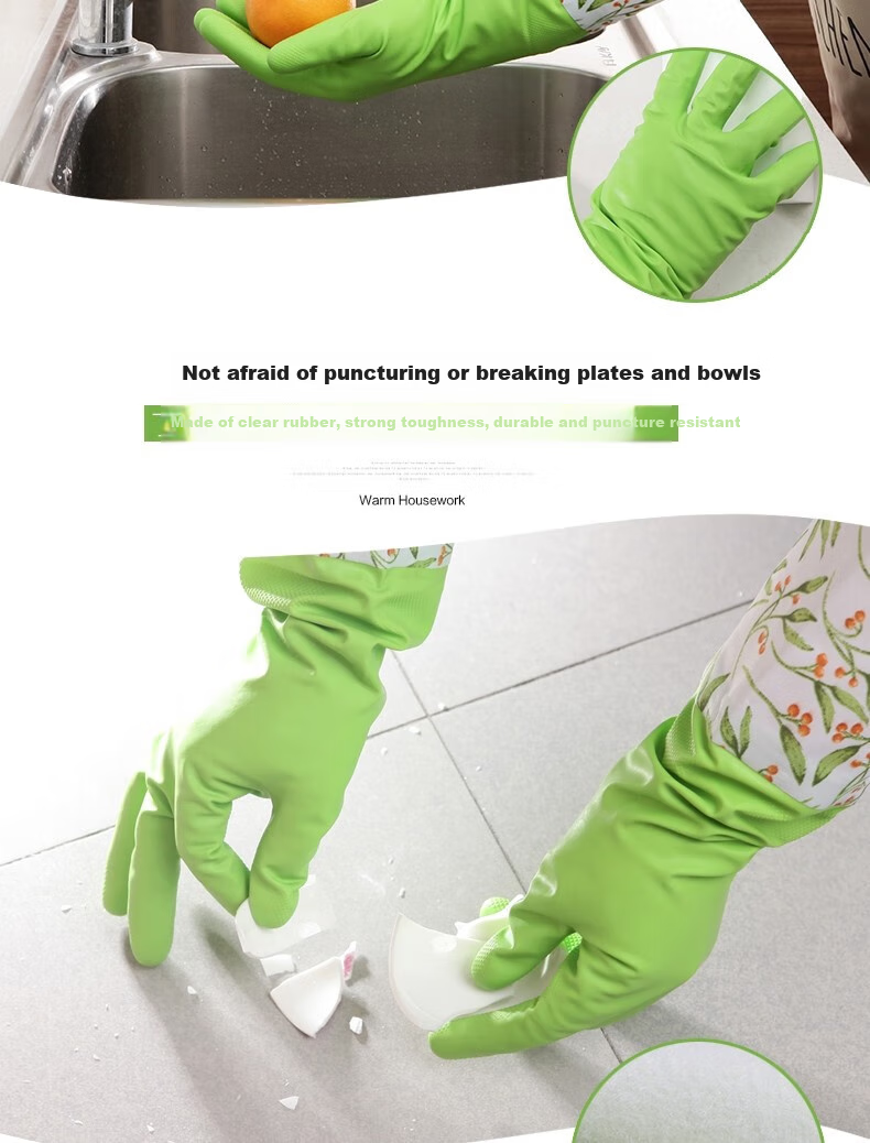 Kelinlai Flocked Nitrile Gloves, 2 Pairs, Medium Size M, Oil-Resistant, Wear-Resistant, Non-Slip, Waterproof, for Home Use, Dishwashing, Oil-Proof, Household Cleaning 6
