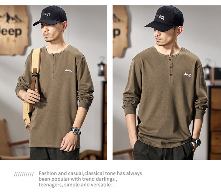 JEEP Men's Long-Sleeve T-Shirt, Spring And Autumn 2026, Pure Cotton Pullover Top, Simple And Comfortable Undershirt, Men's Clothing 13
