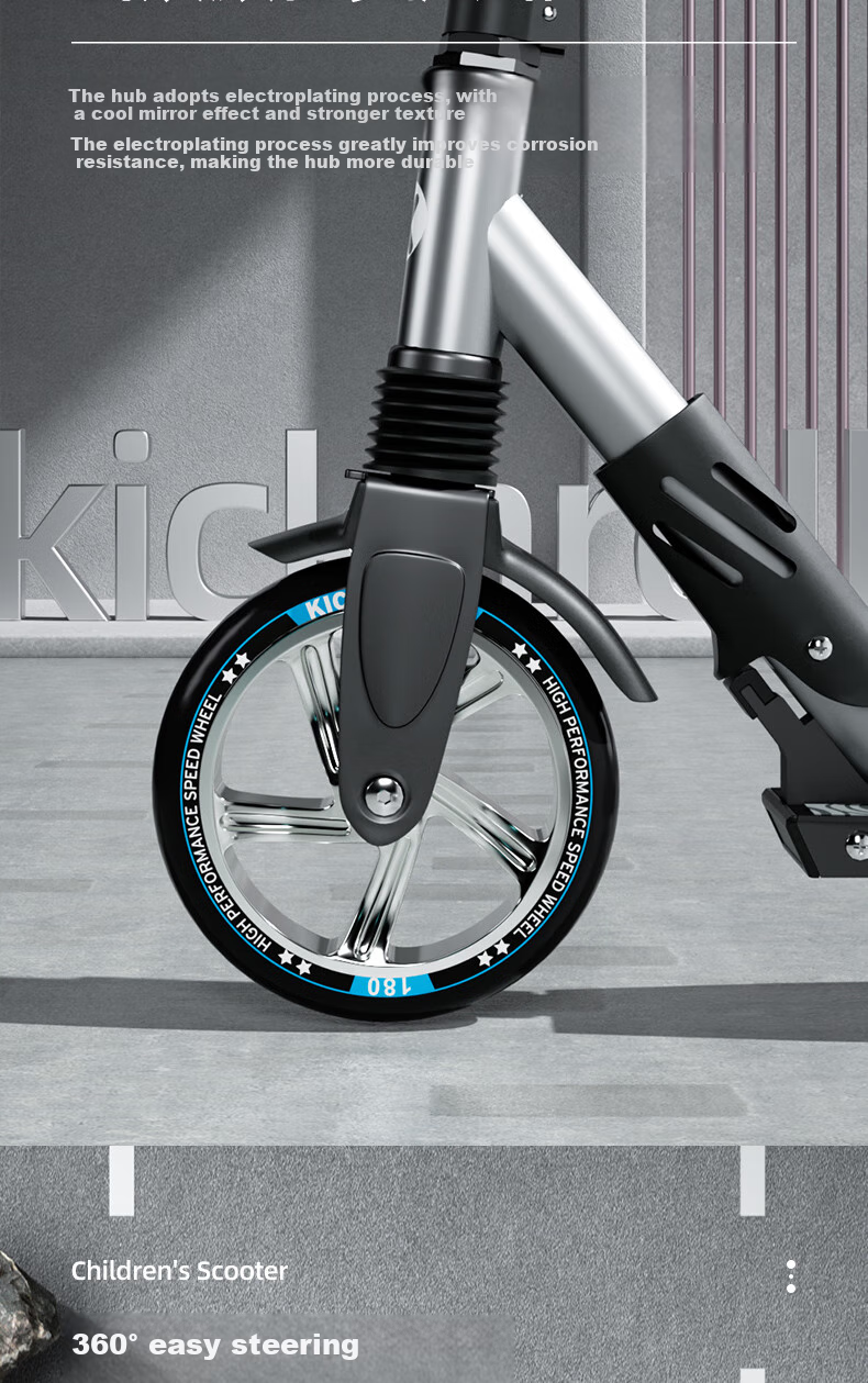 Kick'n'Roll Children's Scooter for Ages 6-8 Teenagers And Adults, Aluminum Alloy Foldable Two-Wheel Commuter Kickboard, Moonlight Silver 8