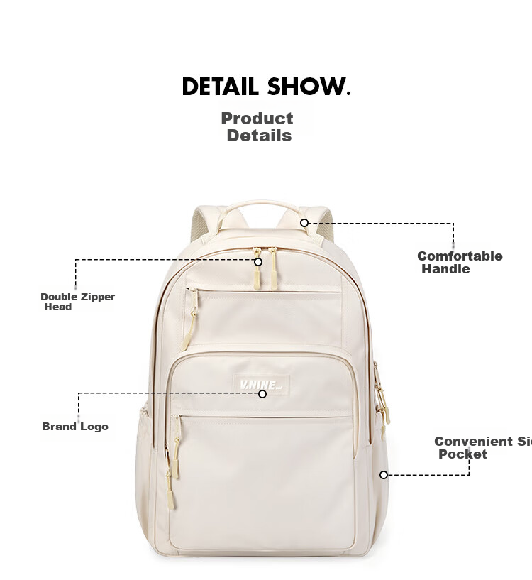 V.NINE Backpack for Middle And High School Students, Unisex Shoulder Bag for Grades 4-6, Large Capacity Schoolbag with 13/14-Inch Laptop Compartment 16