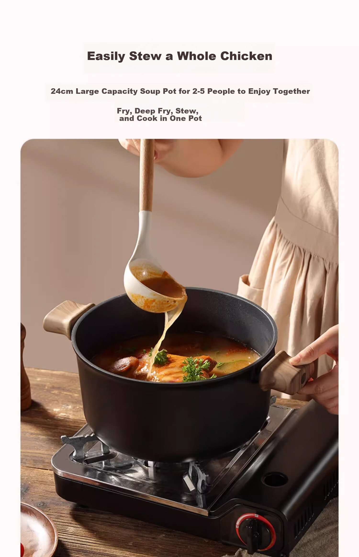 Carote Non-Stick Soup Pot Multi-Functional Stew Milk Pot Steamer Frying Pan Induction Cooker Maifan Stone Instant Noodle Pot 4