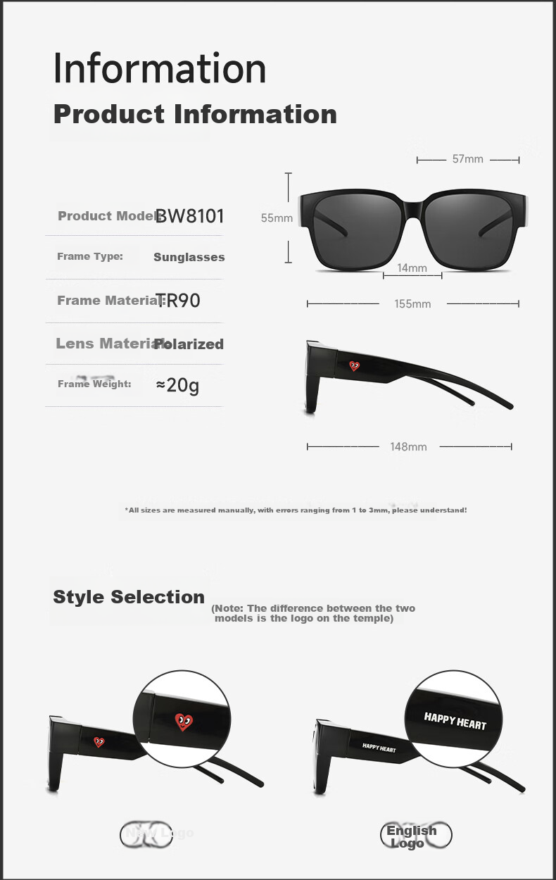 Chaersitaoxin Polarized Night Vision Glasses Clip-On UV Protection Sunglasses for Nearsighted Men And Women, Driving-Specific CH-8101 Letter Style 13
