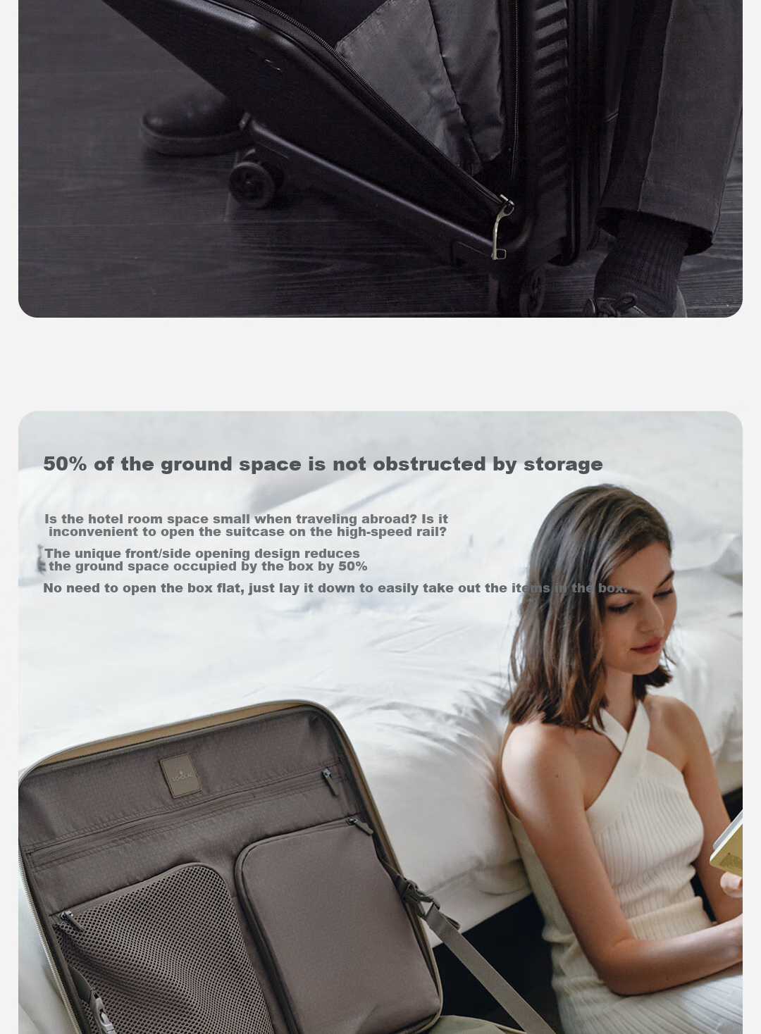 Echolac Front-Opening Luggage with Expandable Handle, High-Quality TSA Travel Suitcase PC183F 24-Inch Milk Tea Gray 6