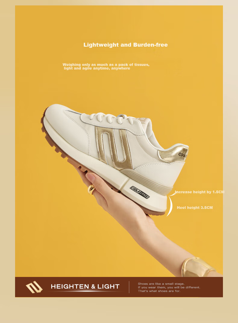 Belle Zhou Yutong Same Style Women's Shoes, Spring And Summer Mall Lightweight Heightening Casual Shoes A8D1DCM5, Beige Gold, Size 38 6
