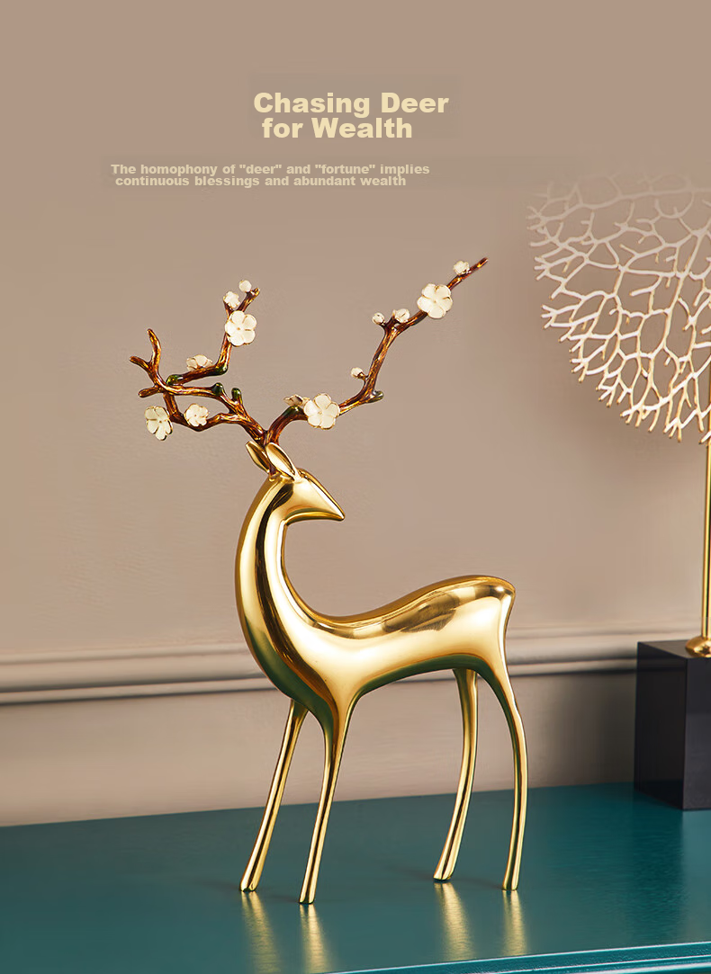 Nuoshiman Copper Deer Living Room Ornament, Craft Office TV Cabinet Entrance Decoration, Wedding Housewarming Gift, Moving And Business Opening Present 2