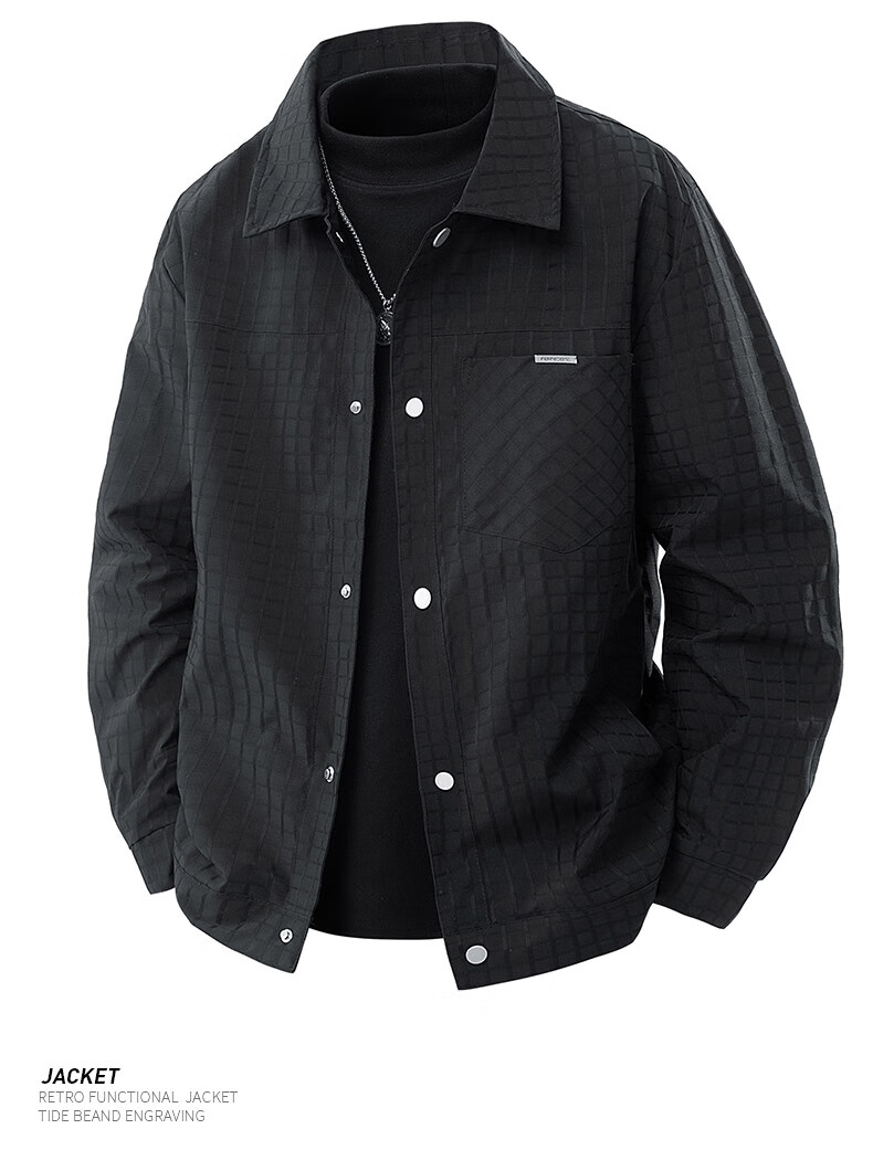 TUCANO Jacket for Men, Spring And Autumn Outerwear, Long-Sleeved Trendy Outdoor Loose Casual Lapel Menswear Top, Black, XL 4