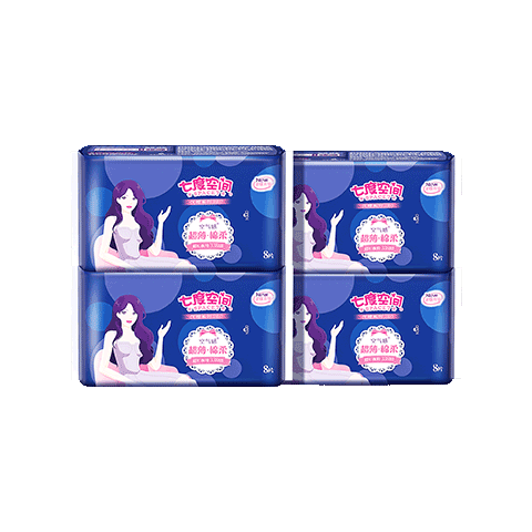 SPACE 7 Elegant Sanitary Napkins, Soft Cotton Ultra-Thin Breathable Night Use Menstrual Pads, 338mm Combination Pack, 32 Pieces [New National Standard Certified]