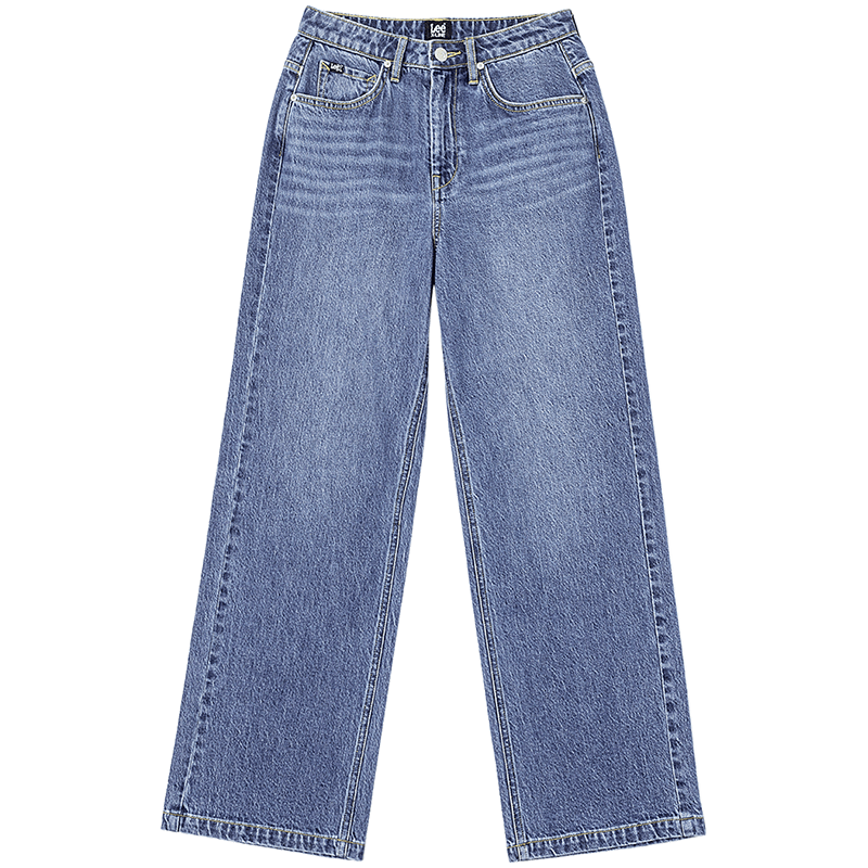 Lee Medium Blue Washed 428 Lazy Pants, High-Waisted Women's Slimming Wide-Leg Jeans, Trendy